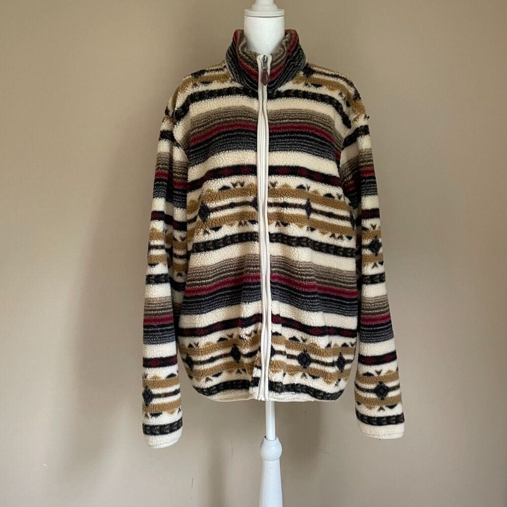 Chaps Sherpa Aztec Print XL Jacket Fleece Southwest Full Zip Cozy Comfy